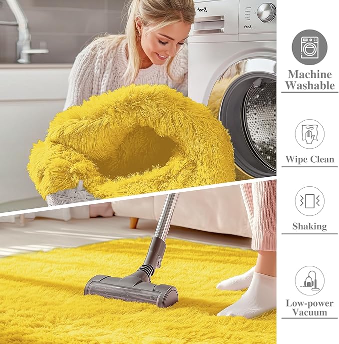 OLANLY 6x9 Machine Washable Large Area Rugs for Living Room, Bedroom, Soft Fluffy Shaggy Bedside Rug, Indoor Floor Carpet for Kids Girls and Boys, Dorms, Nursery, Home Decor Aesthetic, Yellow