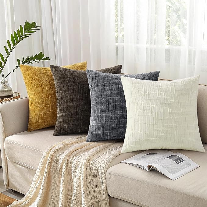 decorUhome Dark Grey Chenille Euro Sham Throw Pillow Covers 26x26 Set of 2 Textured Soft Cozy Slubby Couch Pillow Covers Modern Farmhouse Boho Decorative Pillow Cases for Bed Sofa Living Room