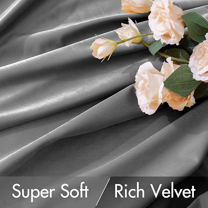 MIULEE Grey Velvet Curtains 108 inches Long 2 Panels - Luxury Blackout Curtains for Bedroom Living Room Thermal Insulated Fall Decor Super Soft Window Drapes Rod Pocket & Back Tab
