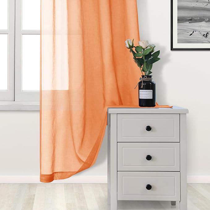 DWCN Sheer Curtains 45 inches Long 2 Panels Set, Rod Pocket Orange Voile Sheer Drapes Airy & Lightweight Elegant Home Decoration Window Coverings for Loft, 2pcs, W52 x L45