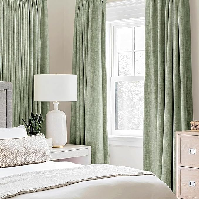 MIULEE Linen Blackout Curtains and Drapes 100% Room Darken Thermal Insulated Grommet Window Panels with Coating 2 PCs W 42 x L 84 inches Sage Green
