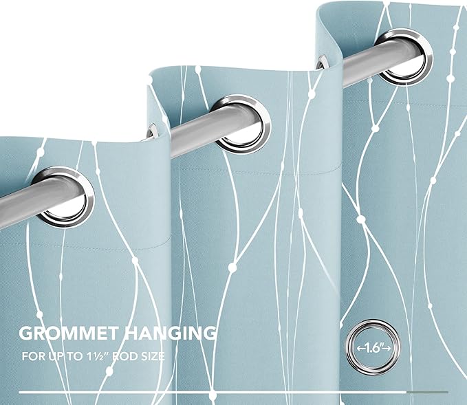 Deconovo Blackout Curtains, Thermal Insulated Soundproof Grommet Drapes, Wave Dot Foil Print, 42 x 84 Inch, Set of 2, Machine Washable Window Panel for Bedroom Living Room Nursery Kitchen, Light Blue