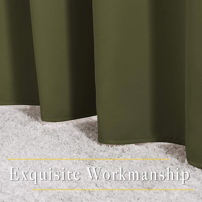 NICETOWN Blackout Olive Green Curtains 63 inches Long, Functional Blackout Window Treatments Thermal Drapes Privacy Assured for Bedroom, 2 Panels, W52 x L63