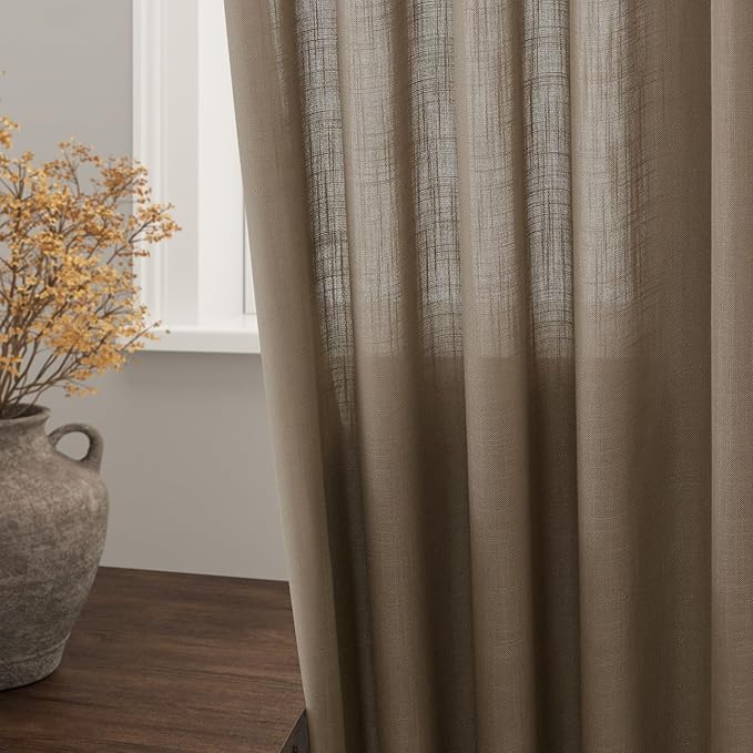 Nanspring Dark Taupe Linen Curtains for Living Room 2 Panels Set Extra Long Back Tab Light Filtering Semi Sheer Curtain Drapes for Bedroom Neutral Farmhouse Ceiling to Floor for Large Window 52x100