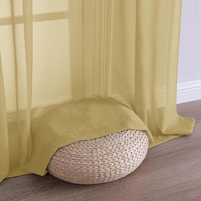 OWENIE Sheer Curtains 84 Inches Long 2 Panels Set, Sheer Gold Curtains for Living Room Bedroom 59 Inch Extra Wide, Modern Voile Filmy Rod Pocket Drapes, 2 Pcs, Each 59 W x 84L, Gold