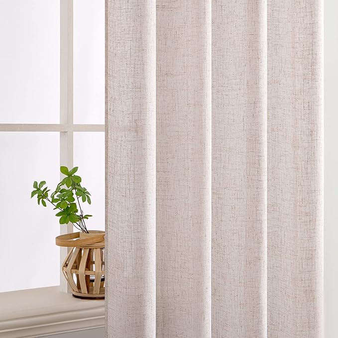 MIULEE Natural White Linen Curtains 95 Inch Length 2 Panels for Bedroom Living Room, Soft Thick Linen Textured Window Drapes Semi Sheer Light Filtering Back Tab Rod Pocket Burlap Look Decor