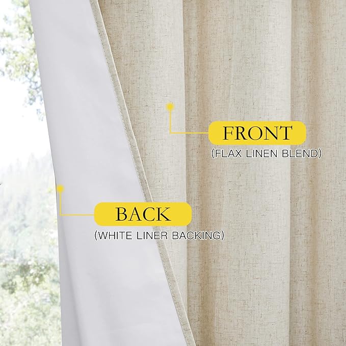 NICETOWN 100% Blackout Curtains 95 inches Length for Dining Room, 2 Panels Set, 52" Wide, Farmhouse Style Room Warming Window Draperies with Thermal Insulated Liners for Winter