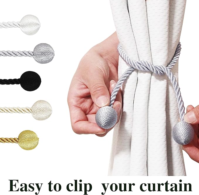 Curtain Tiebacks Outdoor Elegant Decorative Tie Backs Modern Rope Tiebacks for Drapes Window Curtain Holdbacks for Draperies (Grey, 2)
