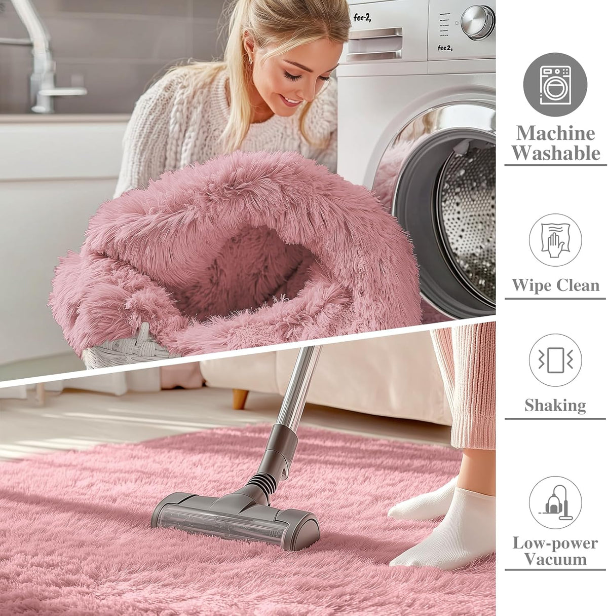 3X5 Machine Washable Small Bedside Rug, Soft Fluffy Shaggy Rugs for Living Room, Bedroom, Indoor Floor Carpet for Kids Girls and Boys, Preppy Dorms, Nursery, Home Decor Aesthetic, Pale Pink