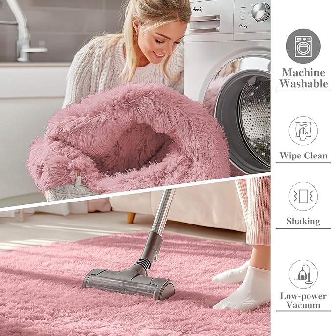 OLANLY 9x12 Machine Washable Large Area Rugs for Living Room, Bedroom, Soft Fluffy Shaggy Bedside Rug, Indoor Floor Carpet for Kids Girls and Boys, Dorms, Nursery, Home Decor Aesthetic, Pale Pink