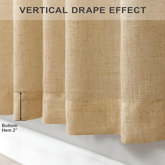 Tan Linen Curtains 90 Inch Length for Living Room Dining 2 Panels Set Back Tab Pocket Light Filtering Sheer Taupe Brown Mocha Coffee Color Drape for Bedroom Home Office Burlap Vintage Decor 52x90 Long