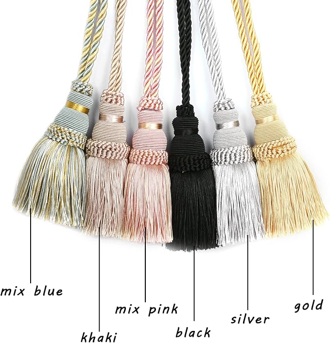 Fenghuangwu 4 Pack Curtain Tie Backs Rope Tassels for Curtains Drape tiebacks Handmade Outdoor Home and Outdoor Decorative (Mix Blue, 4p)
