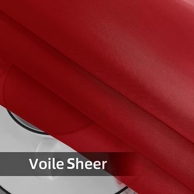 youleyar Solid Sheer Rod Pocket Curtain Voile Draperies 2 Panels White Beige Black Grey Ivory 52 Inch Width 84 Inch Long 1 Pair for Kitchen Bedroom Children Living Room Yard (Christmas Red,52Wｘ84L)