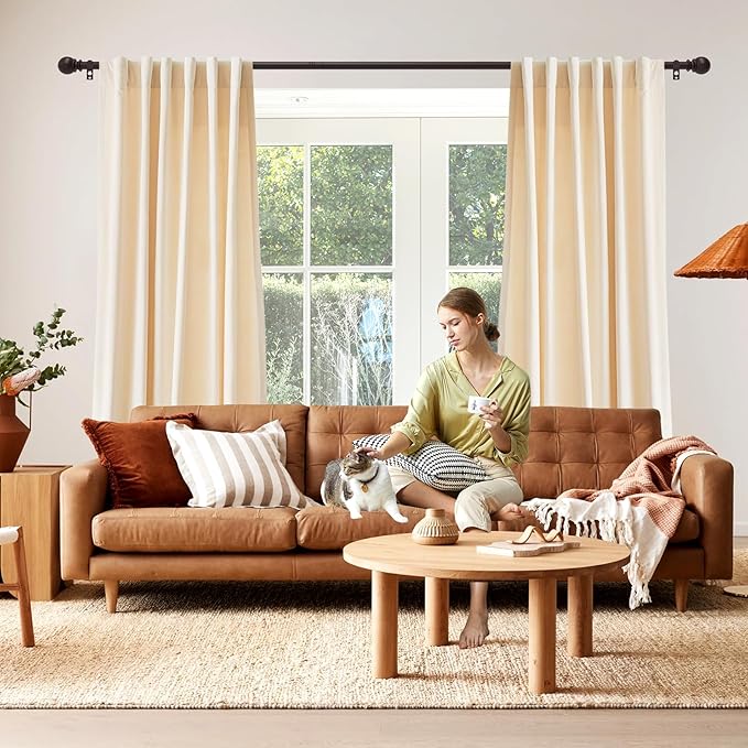 Curtain Rods for Windows 30 to 75 Inch, 5/8 Inch Heavy Duty Decorative Curtain Rod with Ball End Caps, Adjustable Brackets. Easy to install. Brown.