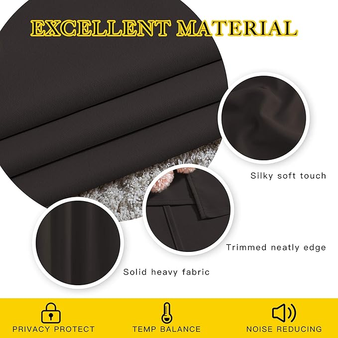 NICETOWN Room Darkening 118 inch Long Curtains, Grommet Thermal Drapes Weighted Room Divider Wide Window Treatments for Living Room, W66 x L118, Toffee Brown, 2 Panels