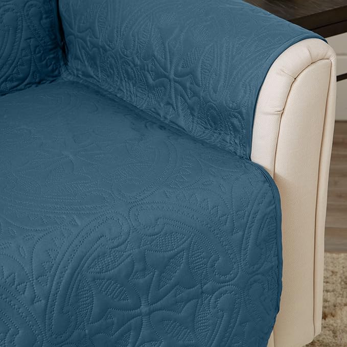 Great Bay Home Reversible Recliner Cover - Washable Slipcover Furniture Protector with Elastic Straps - Perfect for Kids & Pets - Quilted & Stitched Detail (Smoke Blue/Ivory)