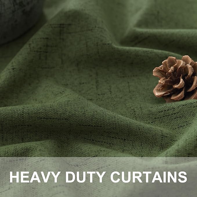 Olive Green Blackout Curtains 84 Inches Long 2 Panels Linen Boho Black Out Dark Green Forest Curtains for Living Room Bedroom Windows Darkening Insulated Thermal Drapes 84 Length Christmas Decorations