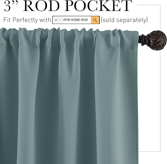 RYB HOME 54 inch Blackout Curtains for Living Room, Rod Pocket Thermal Insulated Small Window Drapes Room Darkening Shades for Bedroom Studio Dorm, W 42 x L 54 inch, Set of 2 Panels, Dusty Blue