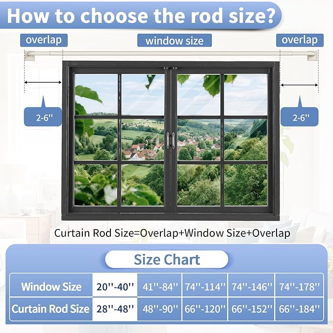 Beige White Curtain Rods for Windows 28-48Inch Heavy Duty French Return Rod, Wrap Around Blackout Curtain Rods, Adjustable Room Darkening Drapery Rod for Bedroom, Living Room, Sliding Door & Outdoor