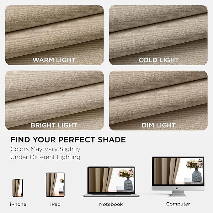 Joydeco Blackout Curtains 95 Inches Long 1 Panel, Thermal Insulated Long Curtains& Drapes 1 Piece, Room Darkening Grommet Drapes for Living Room Bedroom Window (W70 x L95 Inch, Light Beige)