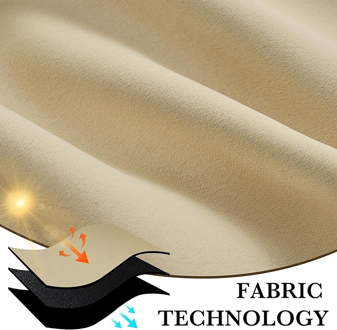 RYB HOME 100% Blackout Short Curtains for Small Window, Thermal Insulated Total Room Darkening Noise Reducing Curtains for Kitchen Bathroom Basement, 34 inches Wide by 48 inches Long, Biscotti Beige