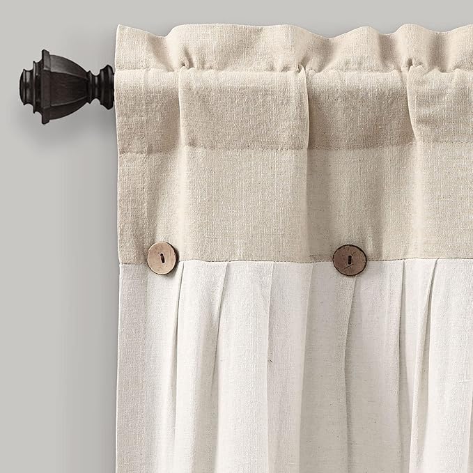 Lush Decor Linen Button Farmhouse Valance Curtians 84"W x 18"L Linen - Linen Valances For Windows - Kitchen Curtains Valances - Bathroom Curtain