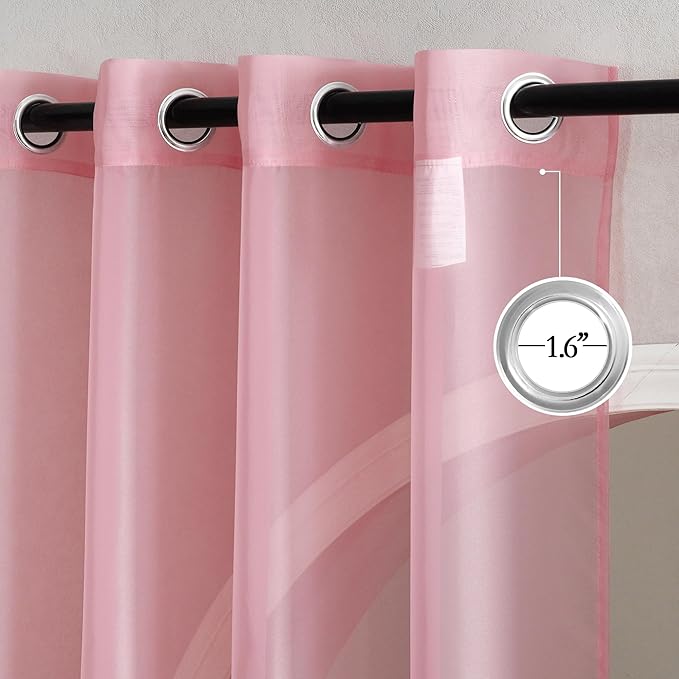 NICETOWN Voile Sheer Pink Curtains 90 inches Long for Girls Room, Grommet Casual Window Treatments with Light Filtering Airy & Elegant for Bedroom/Living Room, W54 x L90