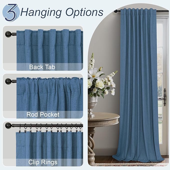 Denim Blue Blackout Curtains & Drapes 84 Inch Length 2 Panels Set Faux Linen 100% Black Out Room Darkening Soundproof Country Blue Curtains for Bedroom Living Room Back Tab Pocket 52x84 Long Drapes