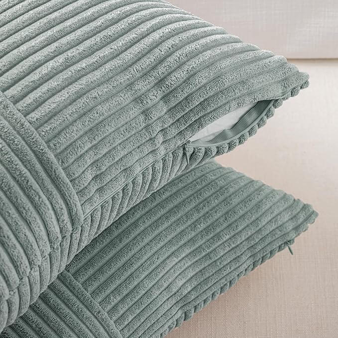 Fancy Homi 2 Packs Grey Blue Euro Decorative Throw Pillow Covers 28x28 Inch for Couch Bed Sofa, Rustic Farmhouse Boho Home Decor, Soft Corss Corduroy Patchwork Textured Square Cushion Case 71x71 cm