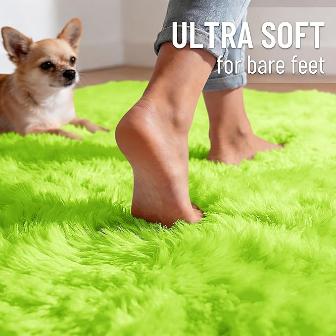 OLANLY 2x8 Machine Washable Runner Rugs for Hallway, Soft Fluffy Shaggy Bedside Rugs for Bedroom, Living Room, Indoor Floor Carpet for Kids Girls and Boys, Home Decor Aesthetic, Lime Green