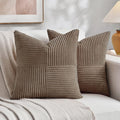 Fancy Homi Set of 2, Light Brown Patchwork Corduroy Decorative Soft Striped Modern Accent Cushion Case Farmhouse Boho Neutral Throw Pillow Covers for Chair Couch Bed Sofa Living Room 26x26 Inch