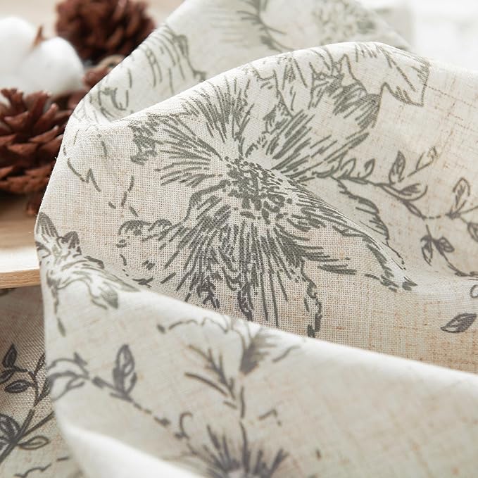 jinchan Lined Linen Blend Curtain Floral Curtains for Living Room 96 Inches Long Grey Peony Flower Printed Curtain Back Tab Farmhouse Patterned Drapes Bedroom Window Curtains Set 2 Panels