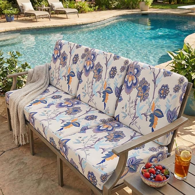 hyha Printed Couch Cushion Covers, Floral Sofa Covers Washable for Cushion Couch, Stretch Pattern Outdoor Cushion Covers for Patio Furniture with Elastic Bottom(Small, Vintage Flower)