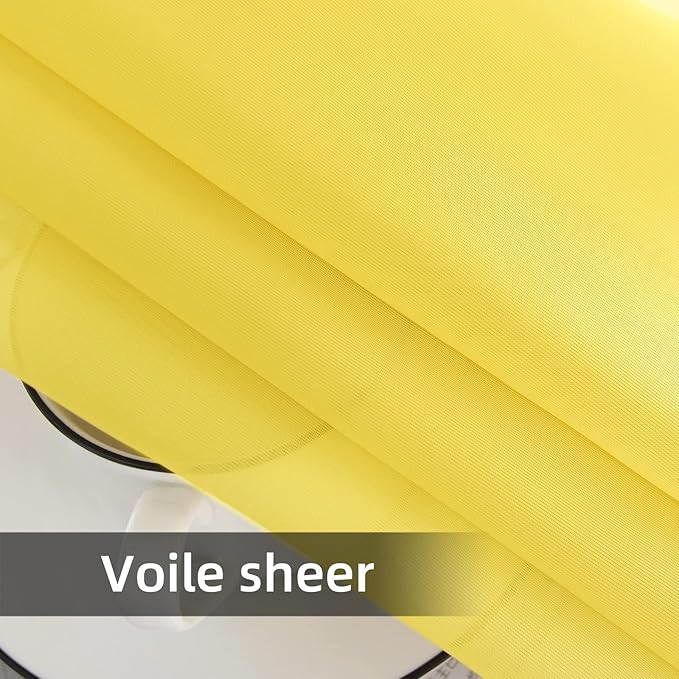 youleyar Solid Sheer Rod Pocket Curtain Voile Draperies 2 Panels White Beige Black Grey Coffee 52 Inch Width 72 Inch Long 1 Pair for Kitchen Bedroom Children Living Room Yard (Yellow,52Wｘ72L)