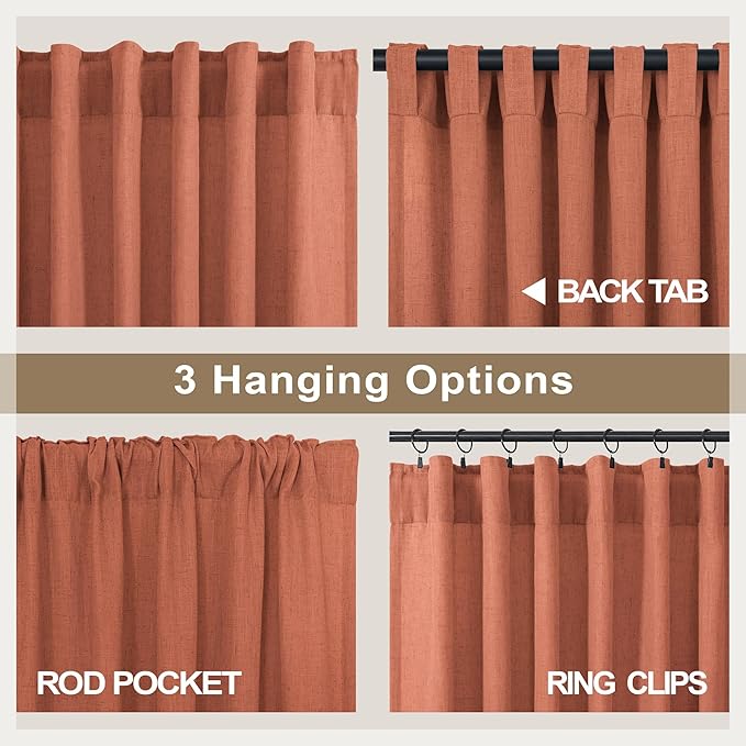 Pitalk 63 Inch Curtains for Living Room Dining Room Linen Sheer Colorful Hippie MCM Boho Abstract Mid Century Modern Curtains for Bedroom 2 Panels Terra cotta Rust Colored Fall Decor 52x63 Inches Long