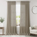 Mocha Linen Curtains 96 Inches Long for Living Room Rod Back Tab Vintage Rustic Farmhouse Light Filtering Curtain Burlap Textured Linen Drapes 96 Inch Length for Dinning Room Bedroom 52x96 8 FT