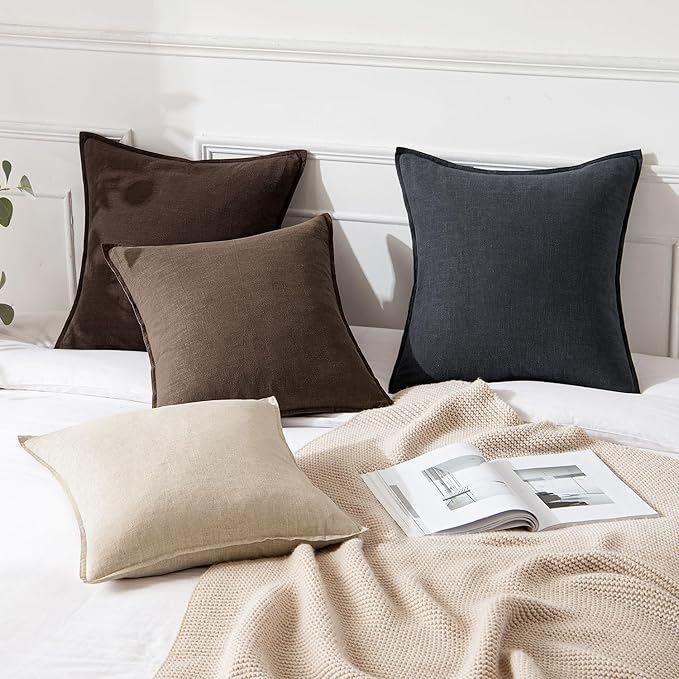 MIULEE Decorative Linen Euro Sham Pillow Covers 24x24 Dark Brown Boho Farmhouse Neutral Winter Couch Throw Pillows for Bed Pack of 2 Accent Modern Pillowcase Sofa Livingroom Home Decor