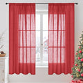 BGment Red Linen Curtains 63 Inches Long for Living Room, Semi Sheer Window Drapes Lightweight Rustic Country Textured Rod Pocket for Dining Bedroom, 2 Panels Set, Each 42 Inch Wide