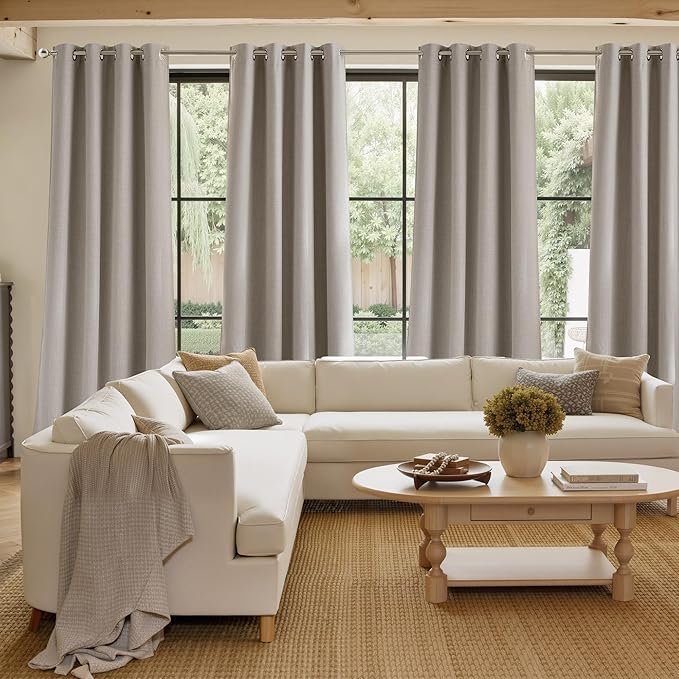 NICETOWN Angora Faux Linen Room Darkening Rod Pocket Curtains 63 inch Length, W42 x L63, Light Blocking Thermal Insulated Noise Reducing Drapes for Bedroom Living Room Farmhouse Decor, 2 Panels