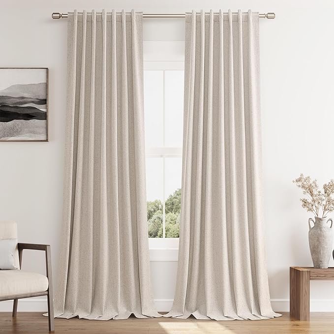 Guken Oatmeal 100% Blackout Curtains 120 Inch Length 2 Panels Set for Living Room Bedroom Back Tab Thermal Insulated Black Out Linen Drapes Room Darkening Window Curtains 52x120