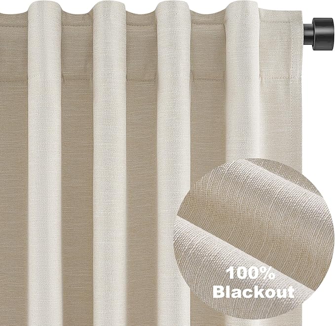 Topfinel Extra Long 132 Inch 100% Blackout Curtains for Livingroom Neutral Boho Linen Blend Farmhouse Curtain Drapes Sound Proof Drapes Privacy Ceiling Track Villa Bedroom 11Ft(W52 xL132 2 Panels)