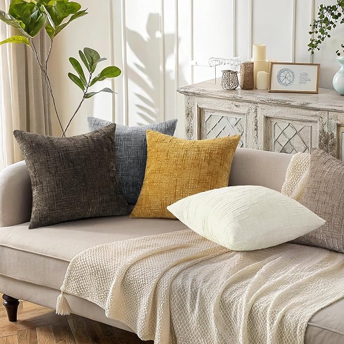 decorUhome Oatmeal Chenille Euro Sham Throw Pillow Covers 24x24 Set of 2 Textured Soft Cozy Slubby Couch Pillow Covers Modern Farmhouse Boho Decorative Pillow Cases for Bed Sofa Living Room