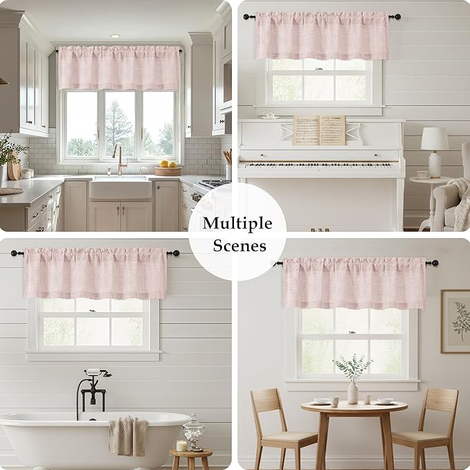 OWENIE Blush Pink Valances for Windows 1 Pcs 22 Inch Length, Light Filtering Textured Short Small Valance Curtains for Bathroom Basement Living Room, Half Window Curtains Over Sink, 60" W by 22" L