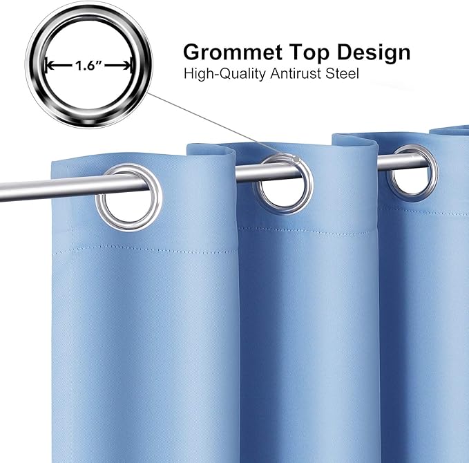 ChrisDowa Grommet Room Darkening Curtains for Bedroom and Living Room - 2 Panels Set Thermal Insulated Blackout Curtains (Sky Blue, 52W x 72L )