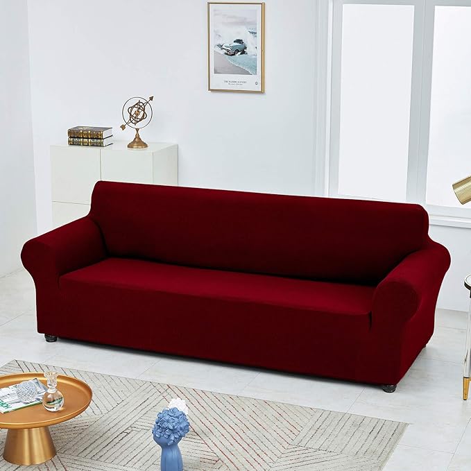 Joccun Christmas Stretch Couch Cover Slipcovers, 1-Piece Sofa Covers for 3 Cushion Couch Spandex Jacquard Washable Furniture Protector Cover for Living Room,Kids,Pets(Sofa,Red Dahlia)