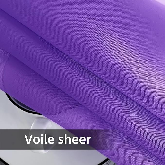 youleyar Solid Sheer Rod Pocket Curtain Voile Draperies 2 Panels White Beige Black Ivory Coffee 22 Inch Width 50 Inch Long 1 Pair for Kitchen Bedroom Children Living Room Yard(Purple,22W x 50L)