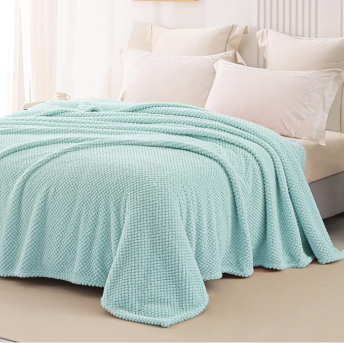 Whale Flotilla King Size Fuzzy Fleece Blanket for Bed, 90x104 Inch Fluffy Warm Soft Jacquard Blankets for All Season, Lightweight and Cozy, Light Blue