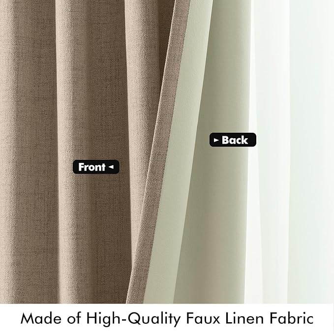 MIULEE 100% Blackout Linen Curtains for Bedroom, Brown Solid Luxury Decor Thermal Insulation Room Darkening Drapes for Living Room Nursery Back Tab Rod Pocket 42 x 84 Inches, 2 Panels