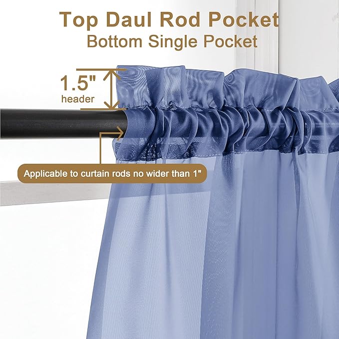 Chyhomenyc Sheer Royal Blue Curtains 90 inches Long 2 Panels, Light Filtering Soft Airy Solid Elegant Voile Window Treatment Drapes for Bedroom Living Room Wedding Party Decor, 42 Wx90 L Inches