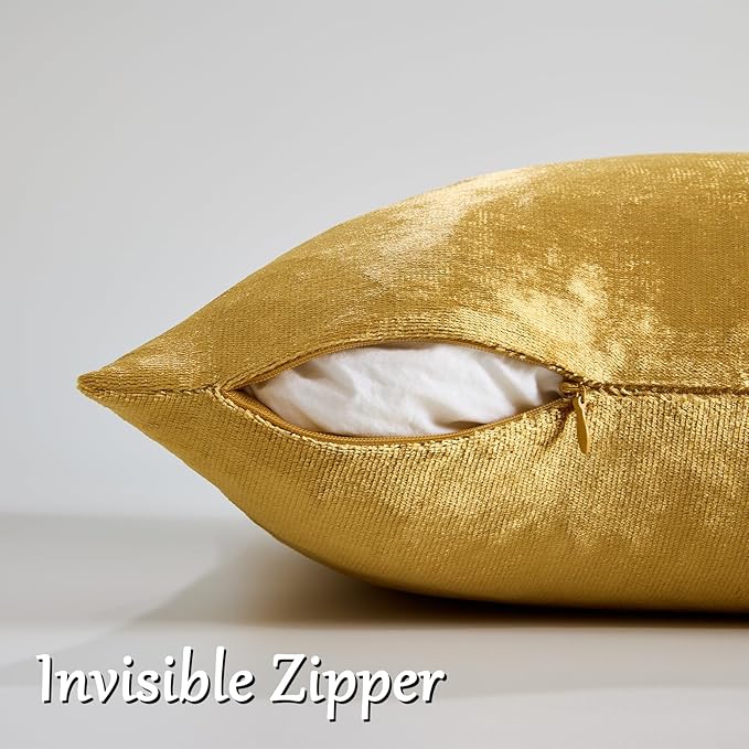 GIGIZAZA Gold Velvet Decorative Throw Pillow Covers for Sofa Bed 2 Pack Soft Cushion Cover 12x20
